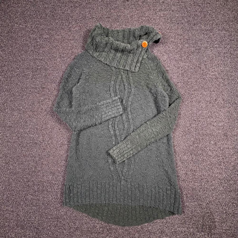 Moth Anthropologie Boucle Knit Cowl Neck Tunic Sweater Womens XS Buttons Green